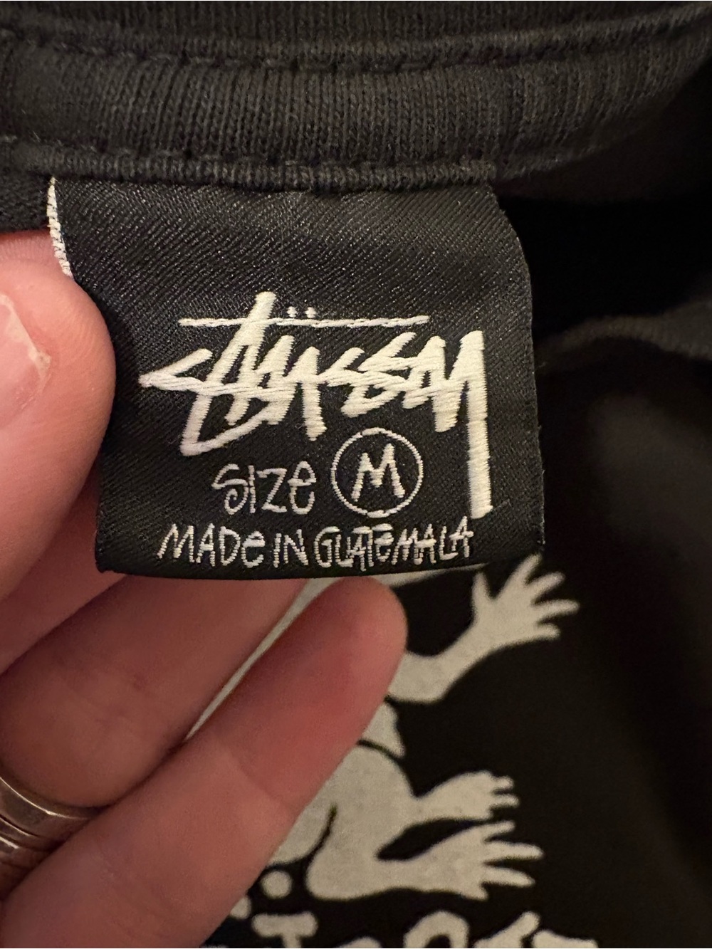 Stussy Black Tee with White Logo Tag and Graphic - Picture 3 of 3